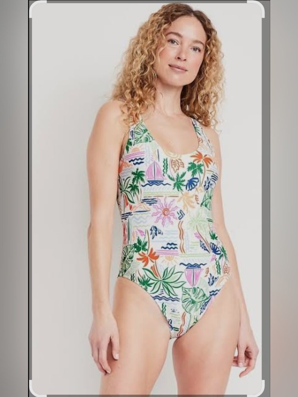 Women's Tropical Print One-Piece Swimsuit - White Multi